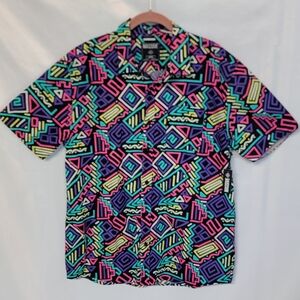 Super Massive Men's Size Large Colorful Geometric Short Sleeve Button Down Shirt